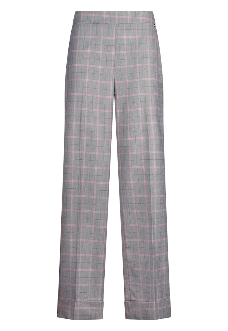 Pantaloni drepti cu model in carouri - Gri