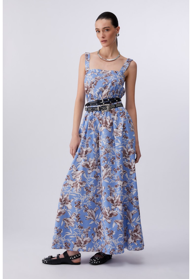 Rochie de poplin cu croiala evazata si cordon in talie - Albastru deschis