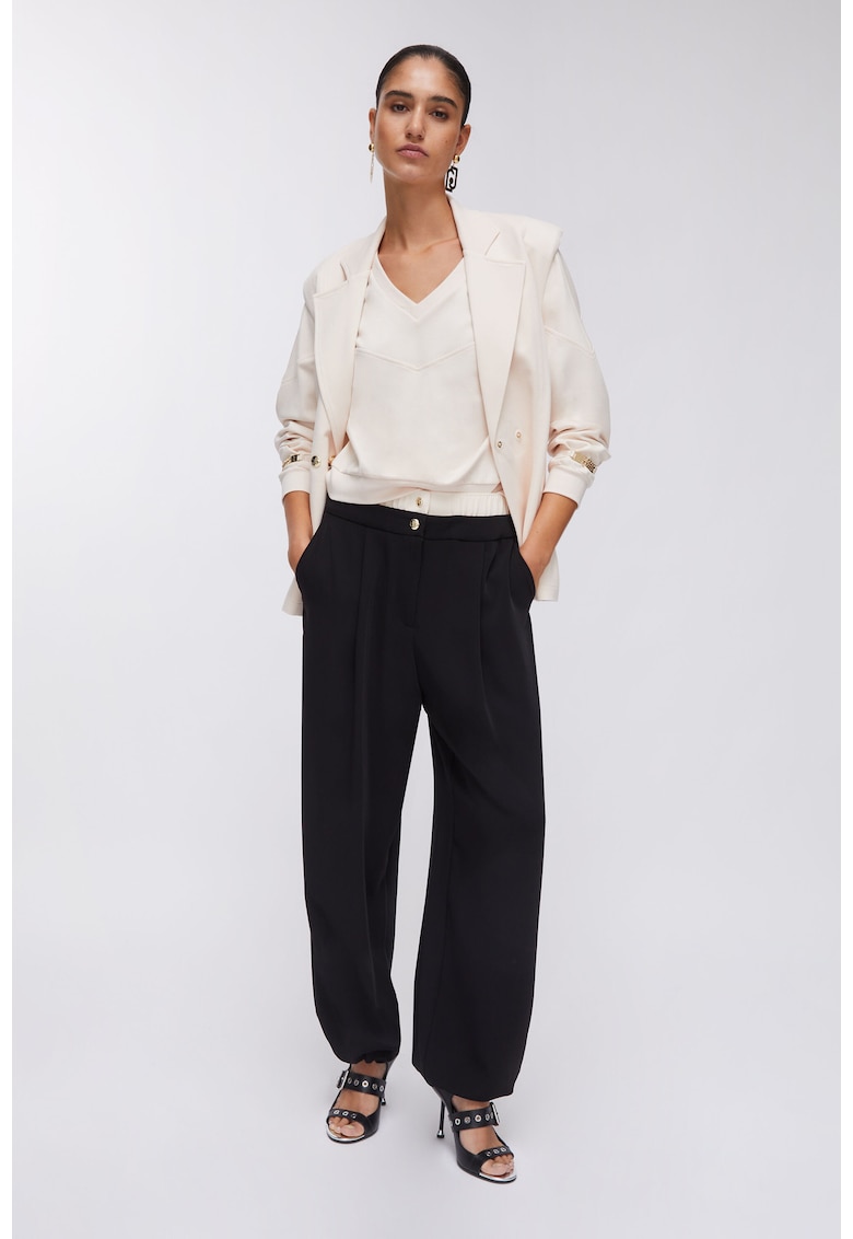 Pantaloni relaxed fit cu talie ajustabila - Negru