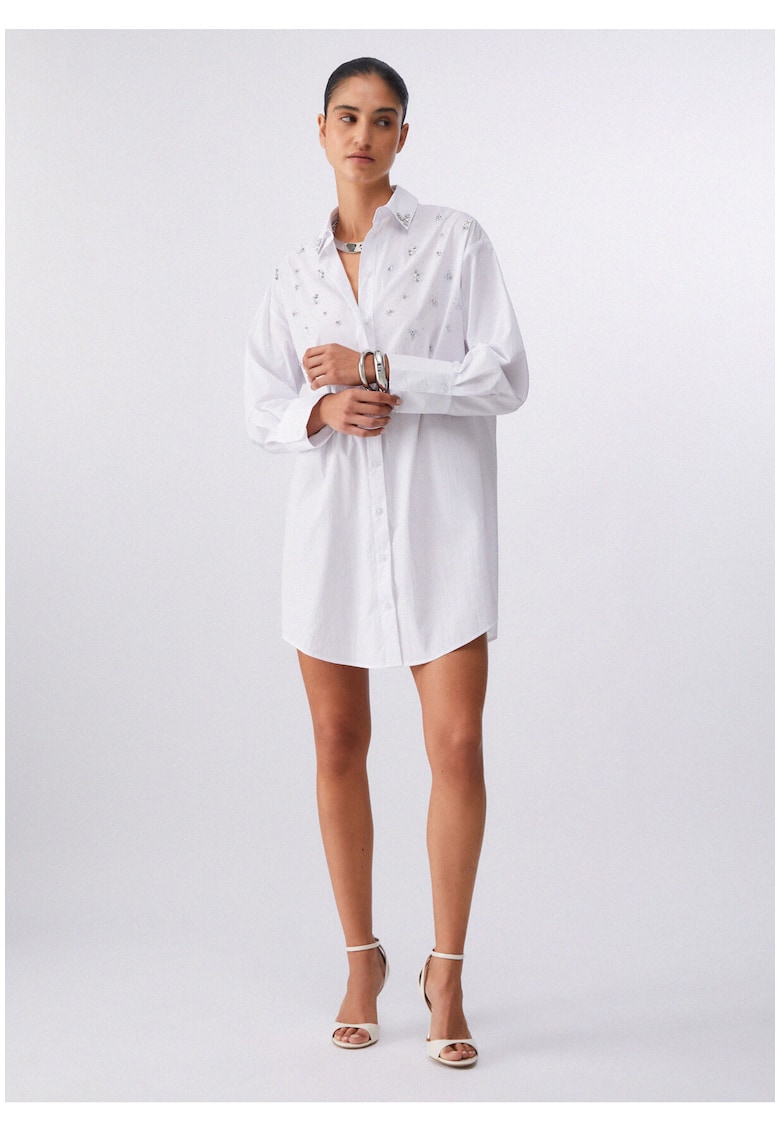 Rochie-camasa decorata cu cristale - Alb