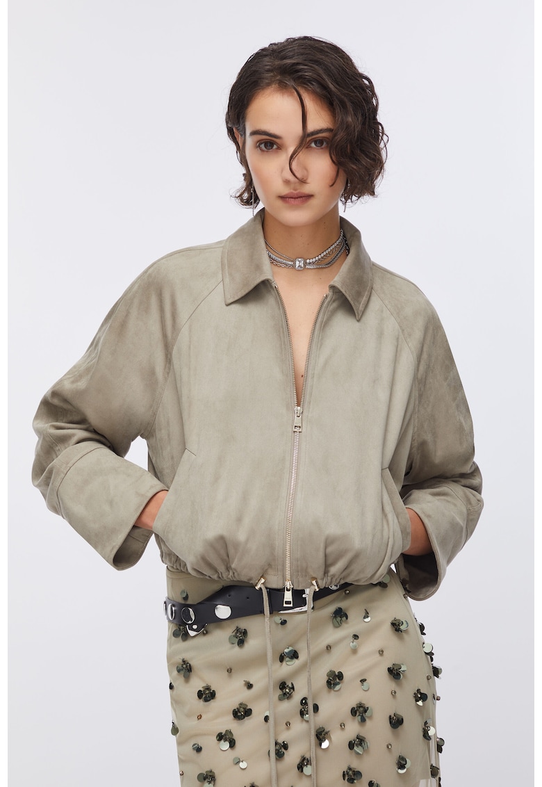 Jacheta crop din piele intoarsa sintetica - Gri