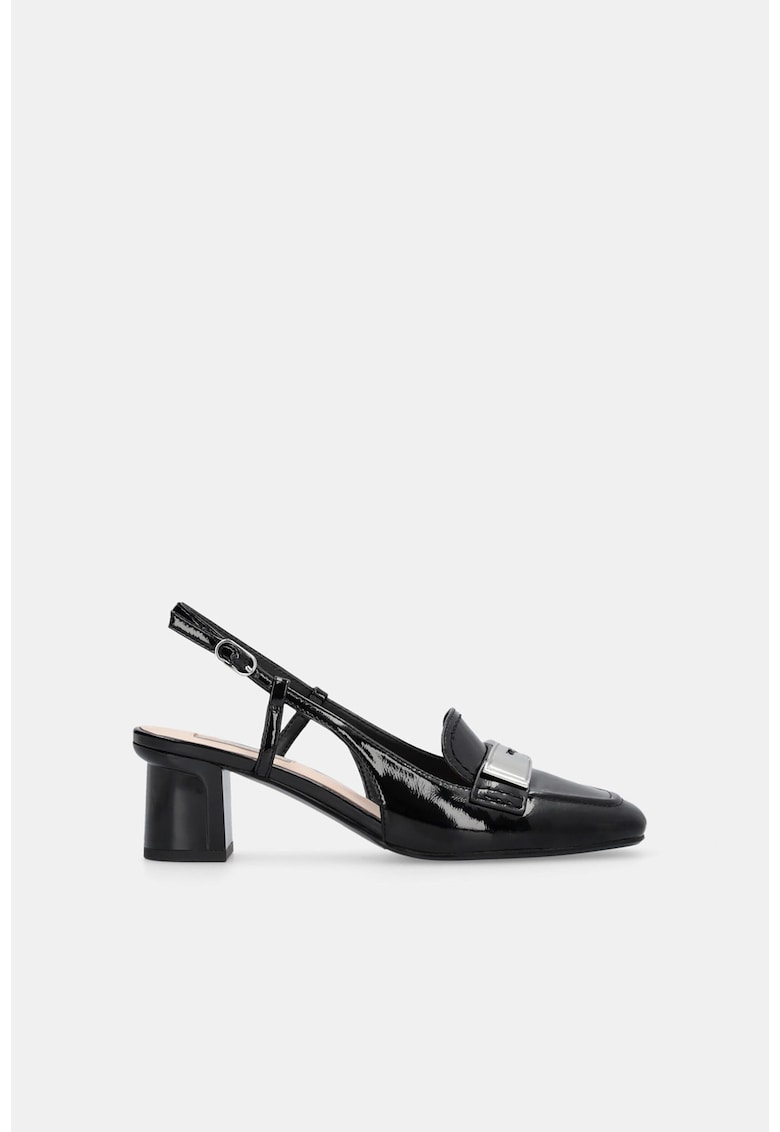 Pantofi slingback din piele lacuita cu varf patrat - Negru