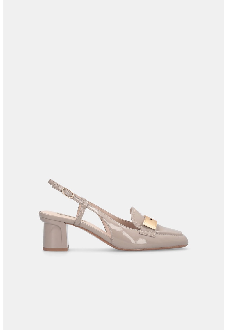 Pantofi slingback din piele lacuita cu varf patrat - Gri/Bej
