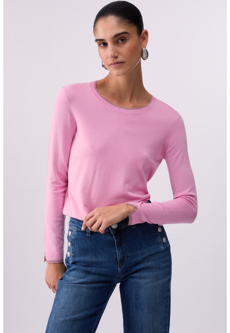 Pulover cu decolteu rotund si maneci cu slituri - Roz