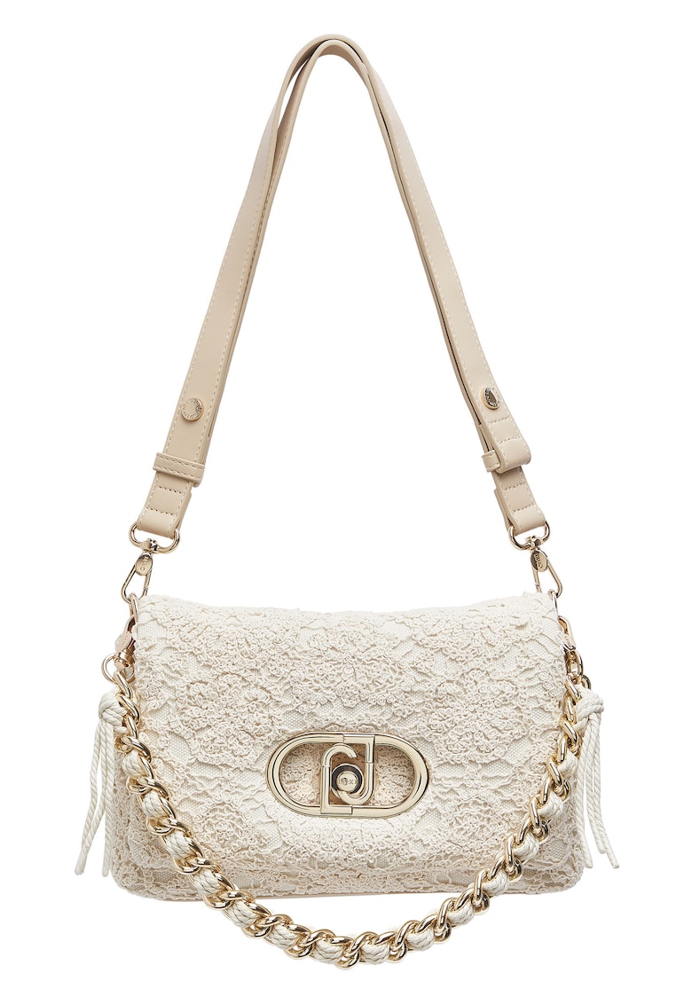 Geanta crossbody cu model crosetat Lapuffy - Alb murdar
