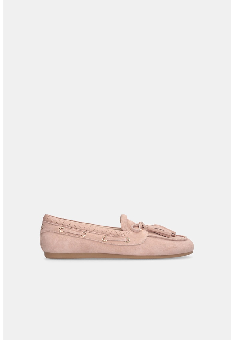 Pantofi boat din piele intoarsa cu canafi - Roz pal