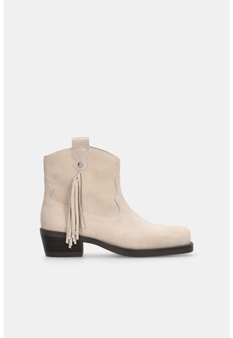 Ghete cowboy din piele intoarsa - Auriu/Bej