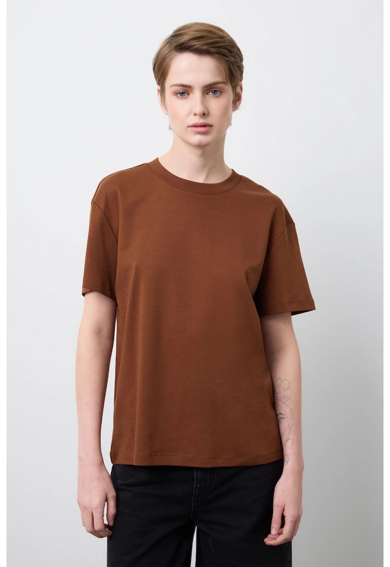 Tricou din bumbac cu umerii cazuti - Maro