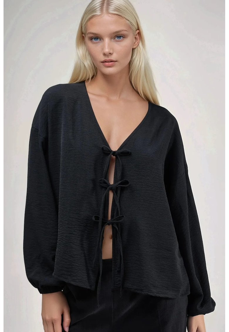 Bluza supradimensionata decolteu in V Negru - - Alb