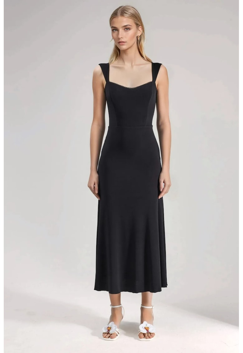 Rochie midi - decolteu in forma de inima - negru - jerseu