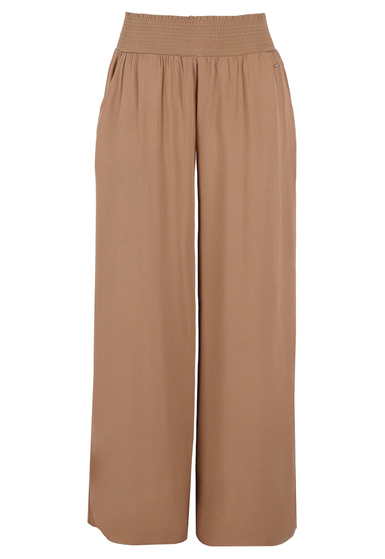 Pantaloni dama relaxed fit din viscoza - talie medie elastica - R-Amina - bej - Bej