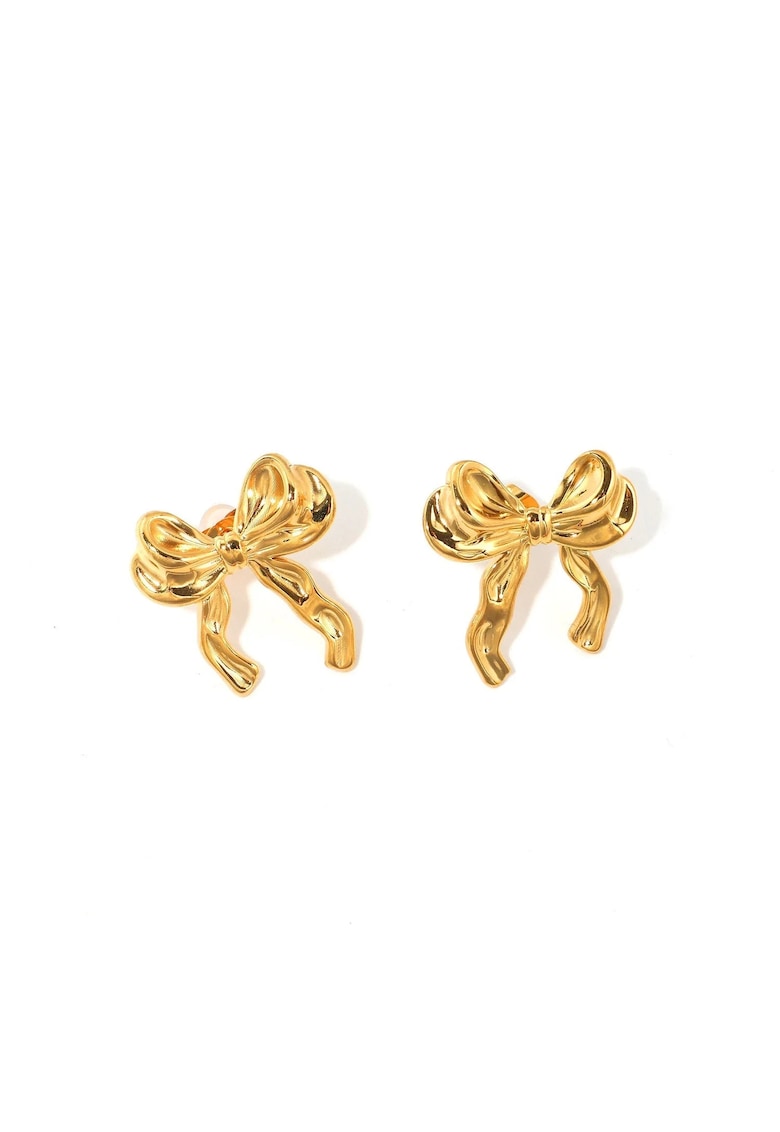 Cercei aurii - din otel inoxidabil - suflati cu aur 18k - forma de fundita - Kariana C2