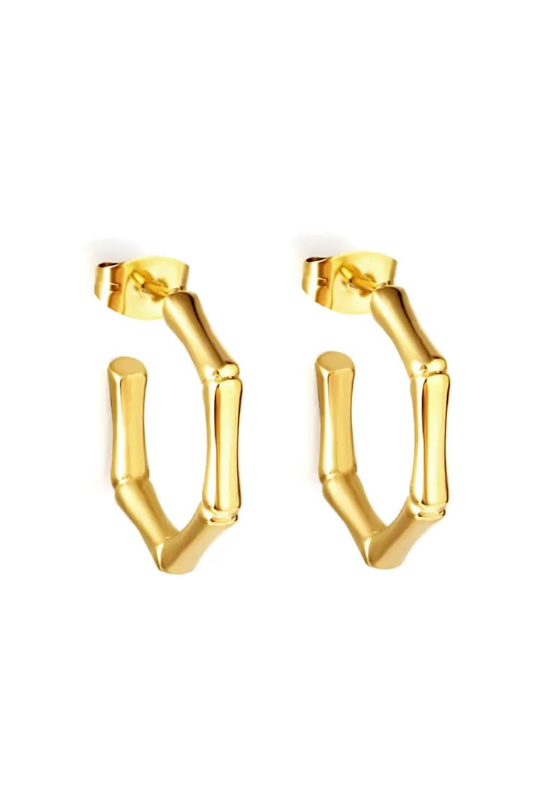 Cercei aurii - din otel inoxidabil - suflati cu aur 18k - forma hexagonala - minimalista - Keyla C2