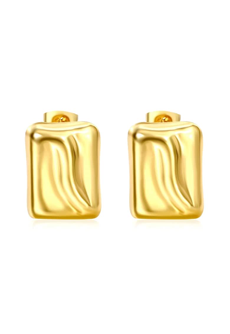 Cercei aurii - din otel inoxidabil - suflati cu aur 18k - forma dreptunghiulara - ondulata - Klara C2