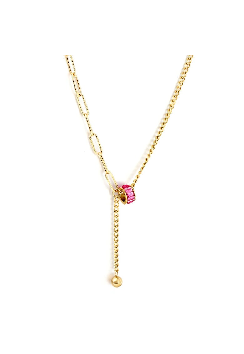 Colier auriu - din otel inoxidabil - suflat cu aur 18k - cu zale si pietre roz - Abbey C1