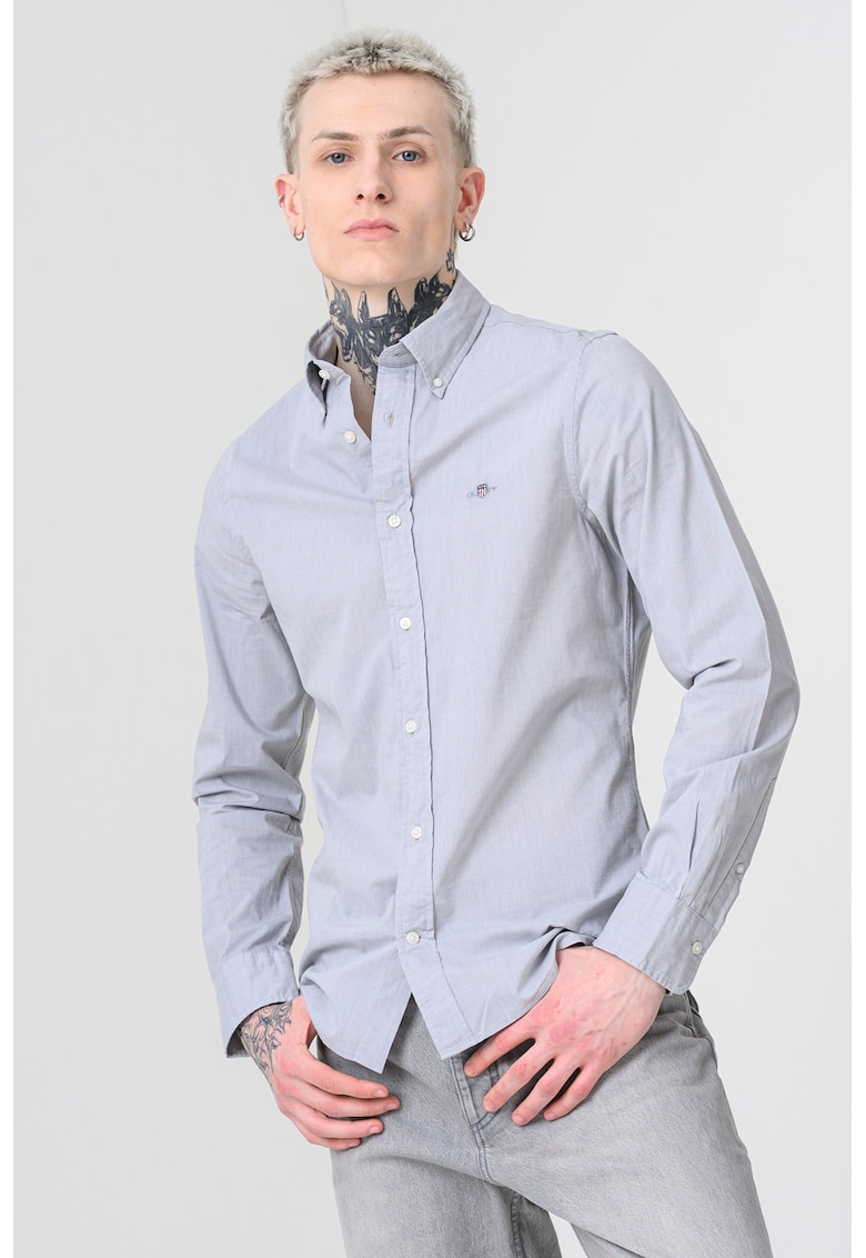 Camasa slim-fit cu guler fixat cu nasturi - Gri deschis
