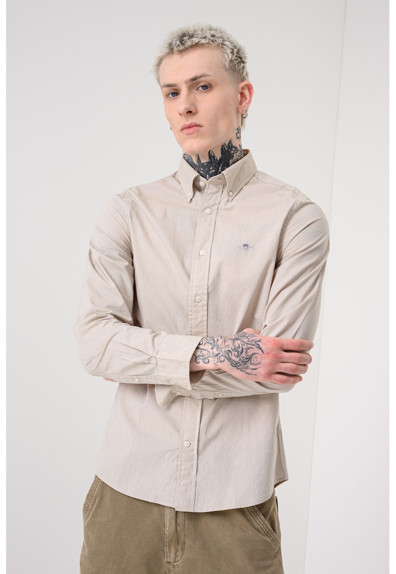 Camasa slim-fit cu guler fixat cu nasturi - Bej