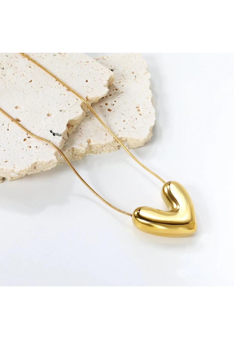 Colier auriu - din otel inoxidabil - suflat cu aur 18k - cu pandantiv inima - Abeline C1