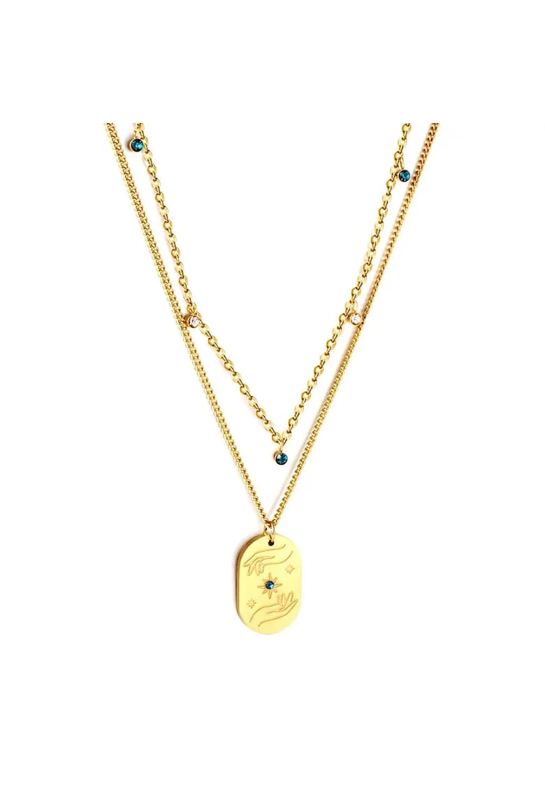 Colier auriu - din otel inoxidabil - suflat cu aur 18k - in doua straturi - cu placuta - Adessa C1