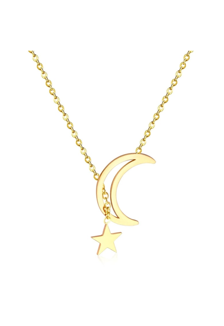 Colier auriu - din otel inoxidabil - suflat cu aur 18k - cu luna si stea - Kadia C1
