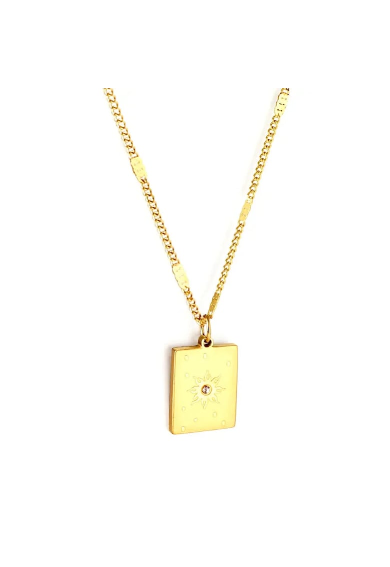 Colier auriu - din otel inoxidabil - suflat cu aur 18k - pandantiv cu soare - Kadri C1