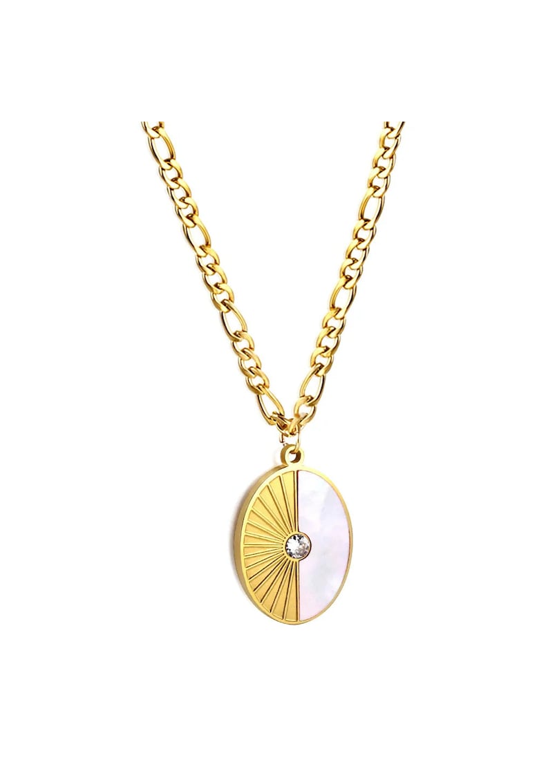 Colier auriu - din otel inoxidabil - suflat cu aur 18k - pandantiv oval - Kaia C1