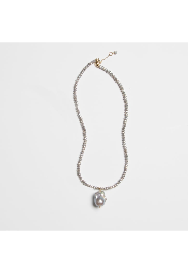 Colier din perle gri naturale si aur filat 14K - Bella