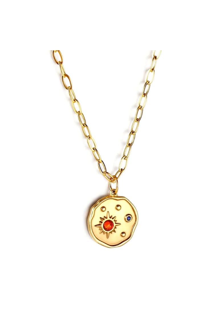 Colier auriu - din otel inoxidabil - suflat cu aur 18k - cu pandantiv si pietre - Kainan C1