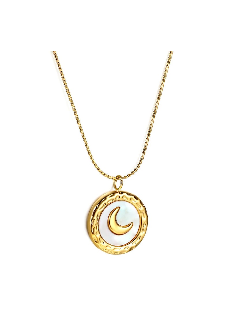 Colier auriu - din otel inoxidabil - suflat cu aur 18k - cu pandantiv rotund si semiluna - Kaitlyn C1