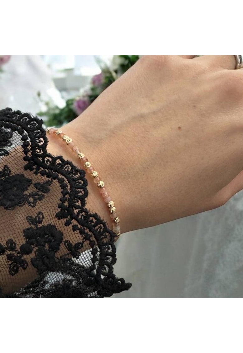 Bratara dama eleganta cu piatra soarelui Lila din argint placat cu aur 925 - 16.5+3.5 cm