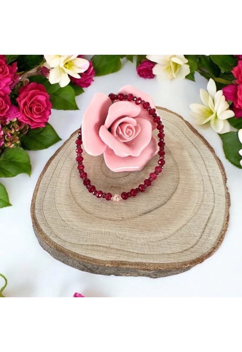 Bratara dama Lidia din Granat si Jad Rosu fatetat cu argint roz gold 925 - 17-18 cm