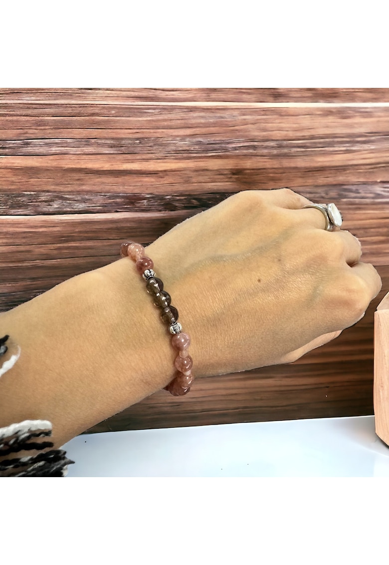 Bratara dama Carina din cristale de Piatra Soarelui si Cuart Fumuriu cu accesorii din argint 925