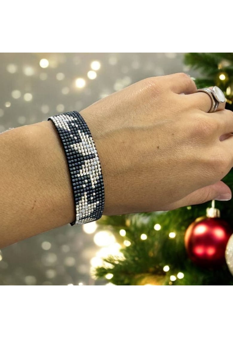 Bratara lata handmade bleu metalizat-argintiu din margele Miyuki - eleganta Samira