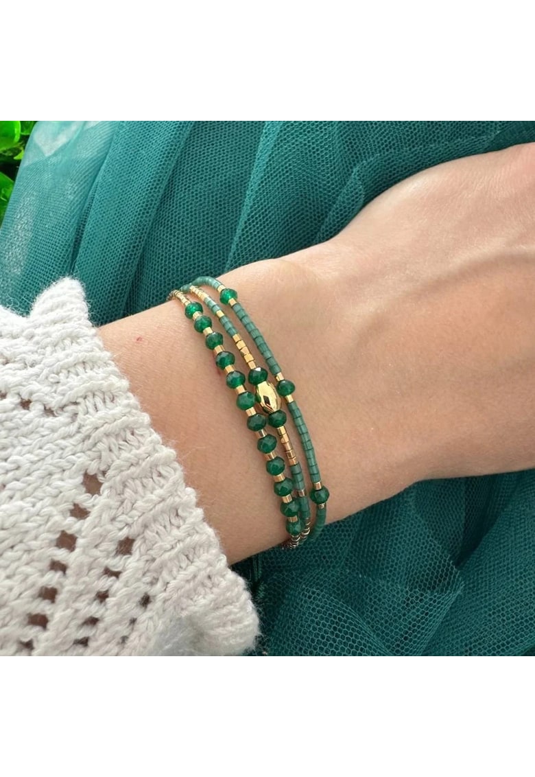 Bratara handmade snur 3 straturi Safiya cu Miyuki si Jad Verde