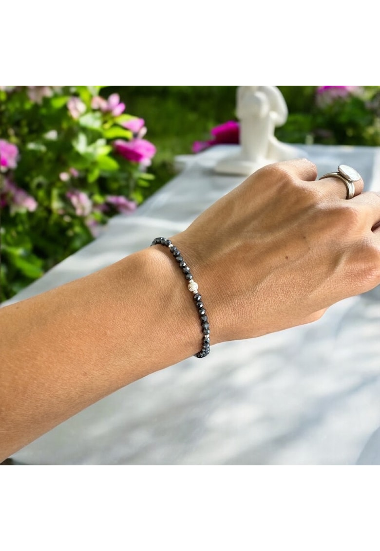 Bratara femei Elaine din Hematit cu Titan cu accesorii din Argint 925 - 17-18 cm