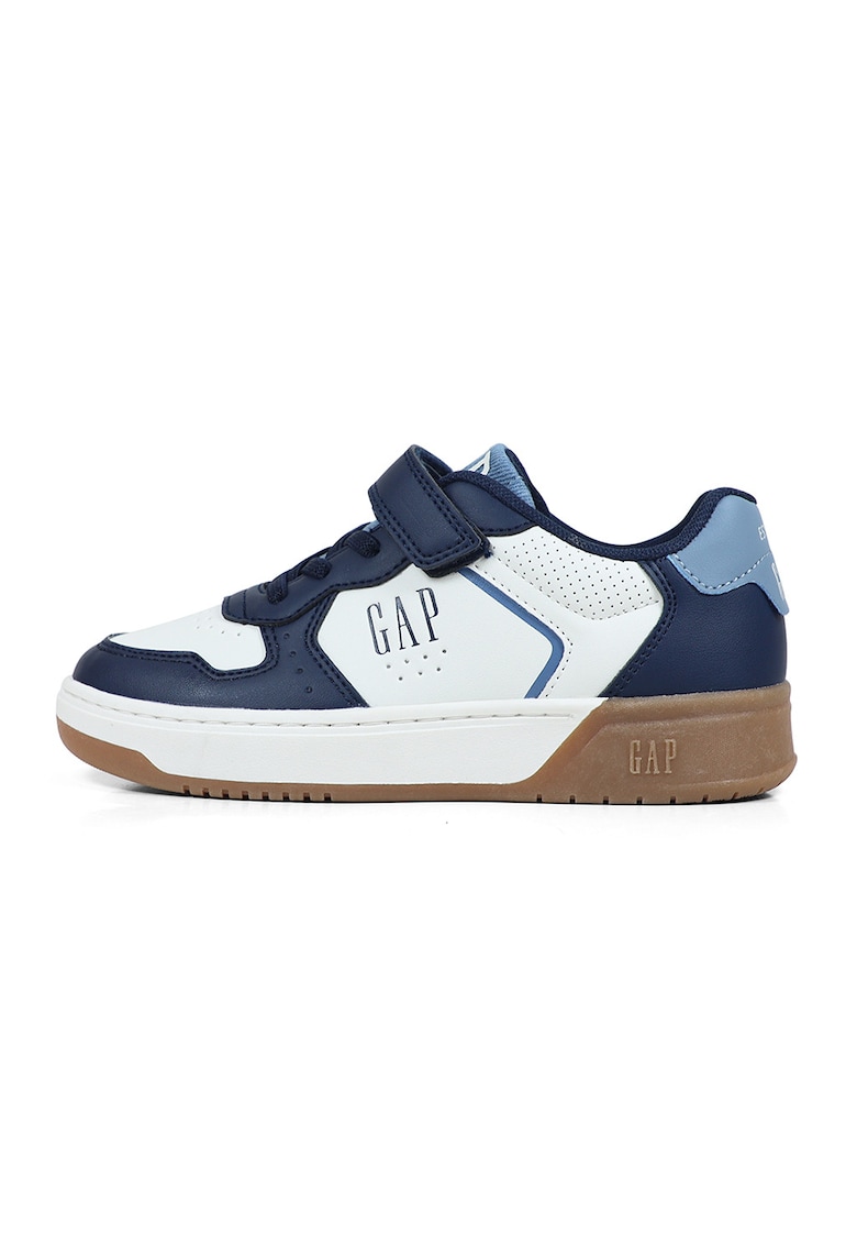 Pantofi sport de piele ecologica cu logo - Alb/Albastru lavanda/Bleumarin