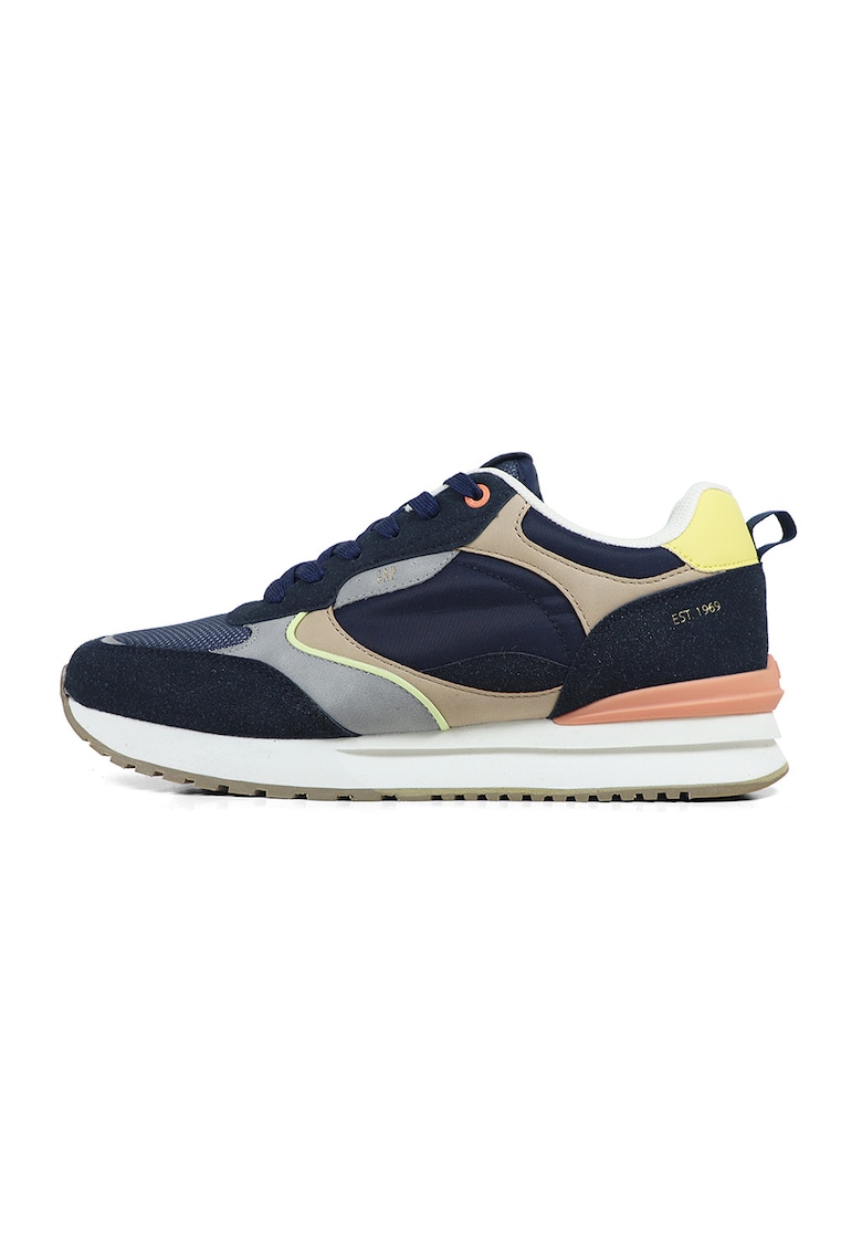 Pantofi sport colorblock cu insertii de plasa - Galben pai/Bej deschis/Bleumarin