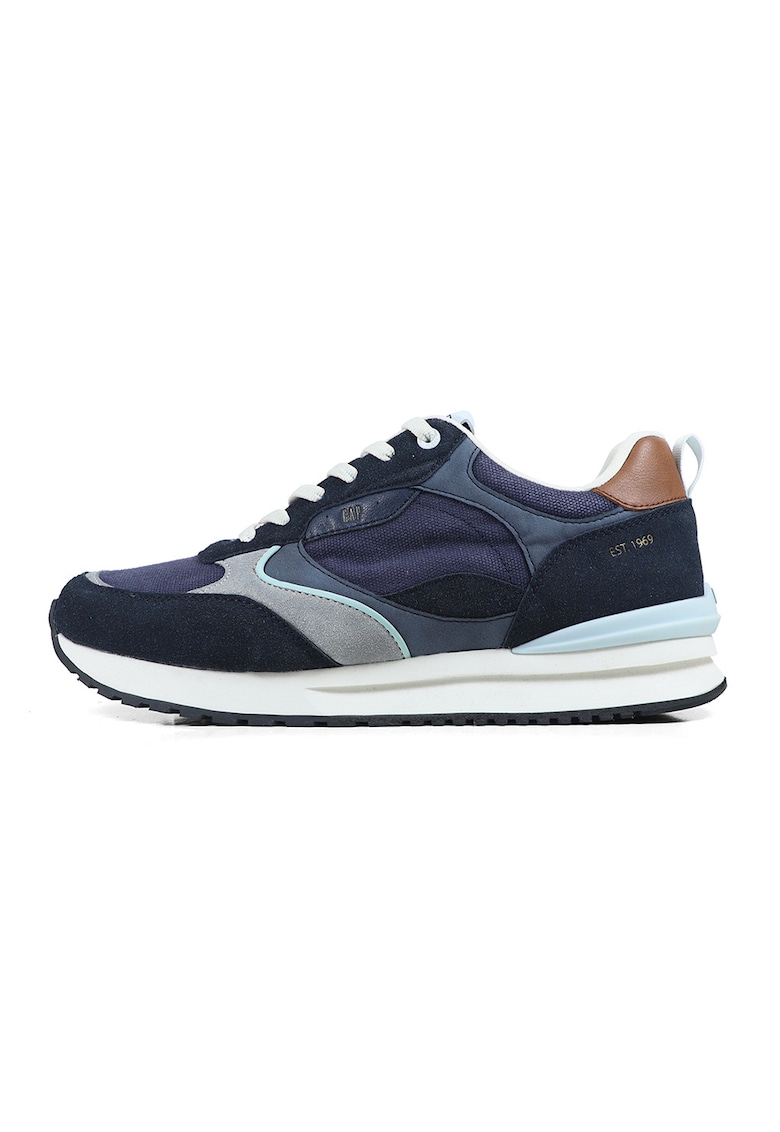 Pantofi sport low-cut cu garnituri de piele intoarsa sintetica - Gri/Albastru inchis/Bleumarin