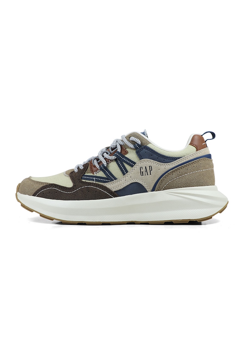 Pantofi sport wedge cu garnituri contrastante - Maro deschis/Bleumarin/Maro pamantiu