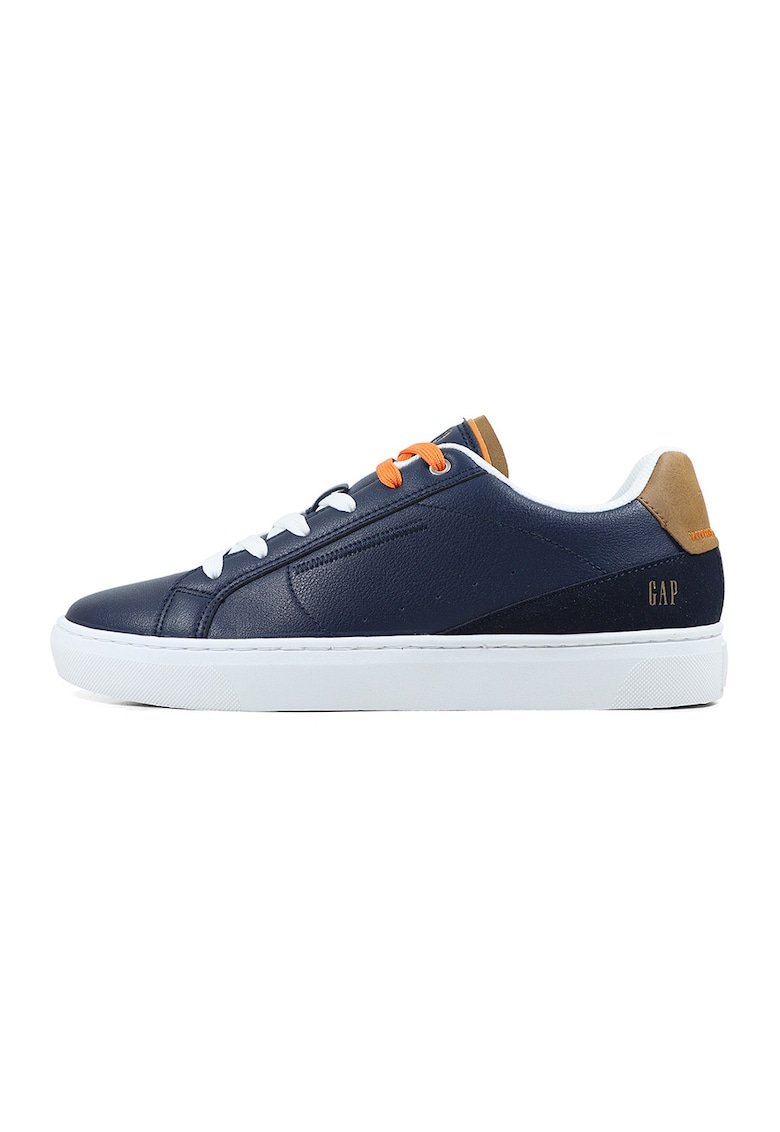 Pantofi sport low-cut piele ecologica cu sireturi - Maro deschis/Bleumarin