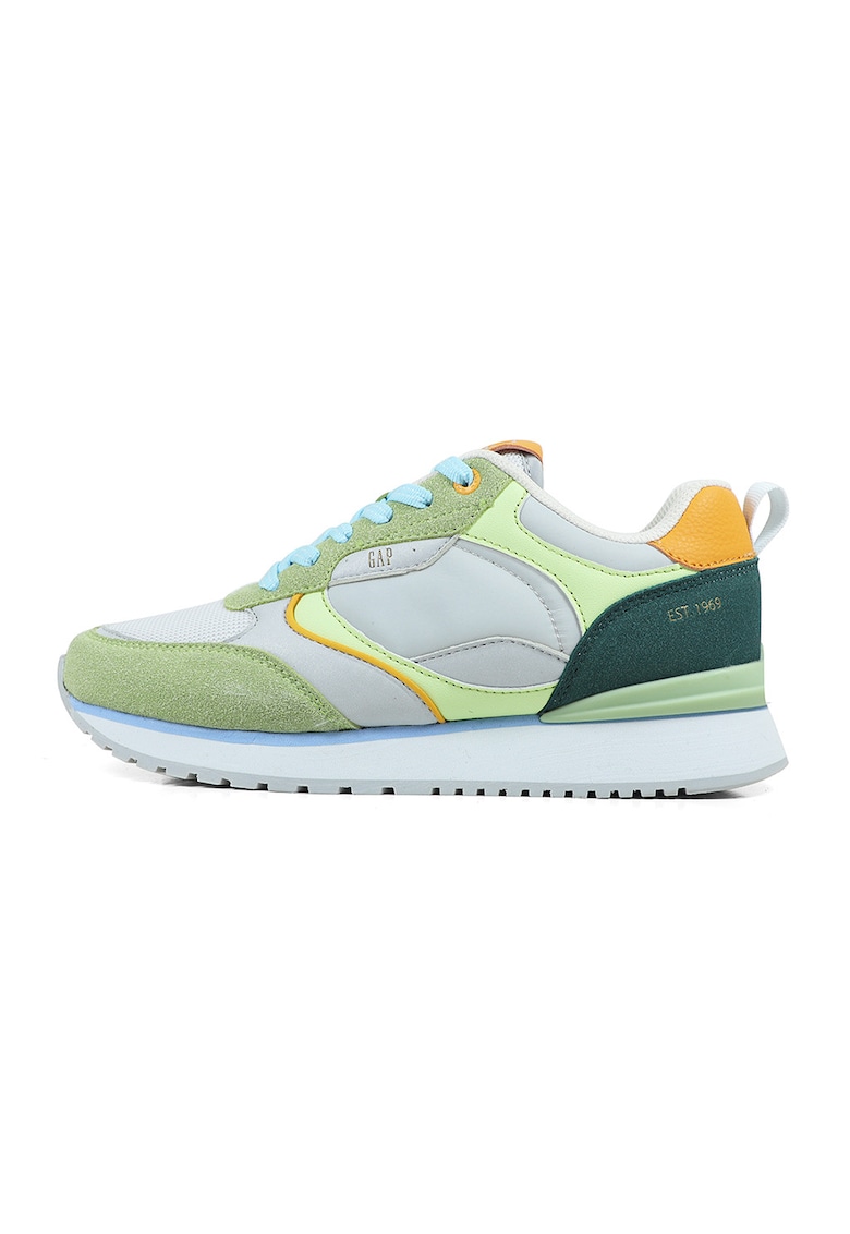 Pantofi sport low-cut cu model colorblock - Alb/Portocaliu/Verde fistic