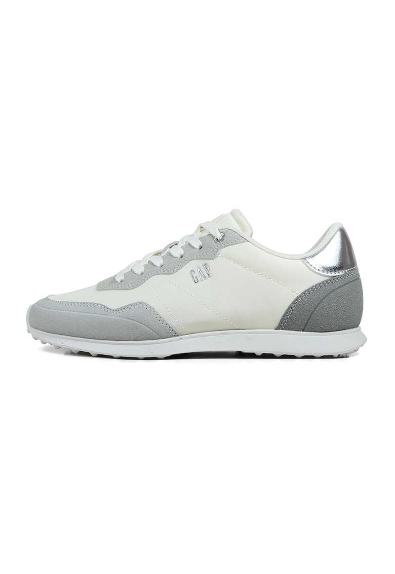 Pantofi sport de piele ecologica si material textil - Gri/Crem/Argintiu