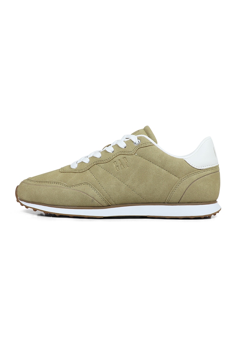 Pantofi sport de piele intoarsa ecologica cu talpa plata - Verde masliniu