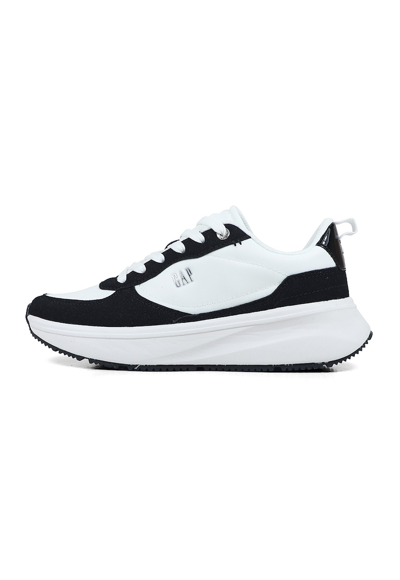 Pantofi sport wedge din piele ecologica - Alb/Negru