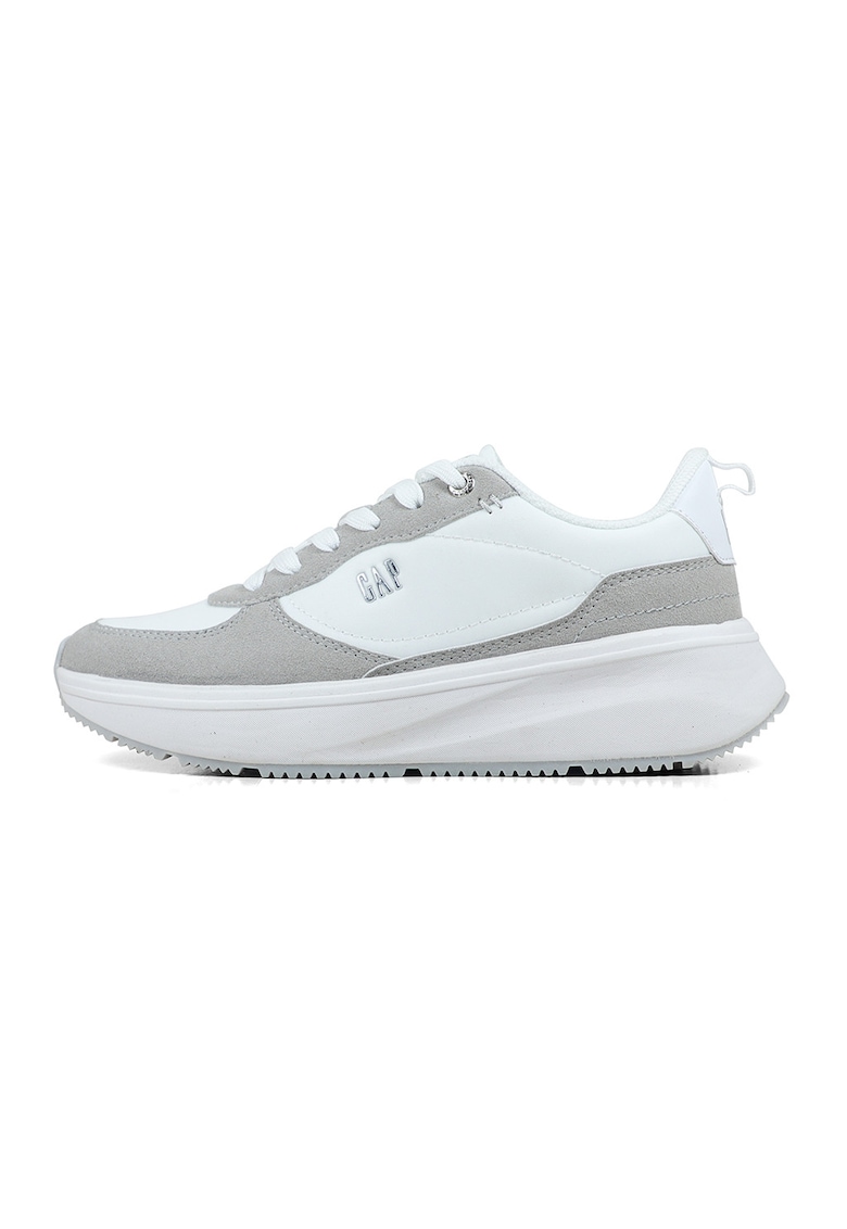 Pantofi sport wedge din piele ecologica - Alb/Grej