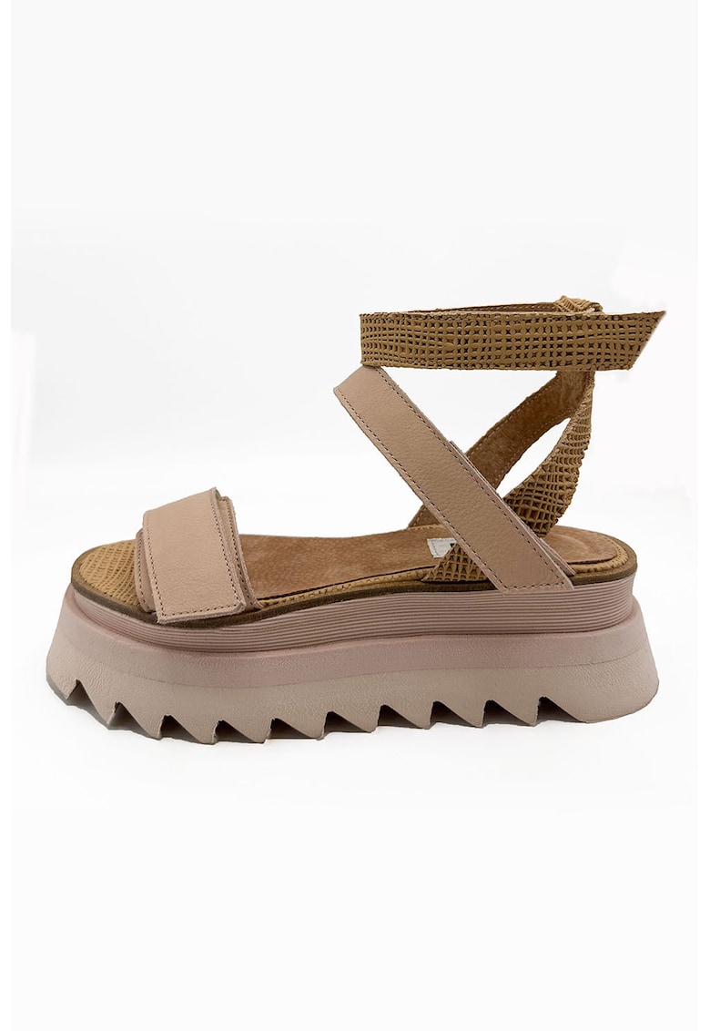Sandale flatform de piele - Maro deschis
