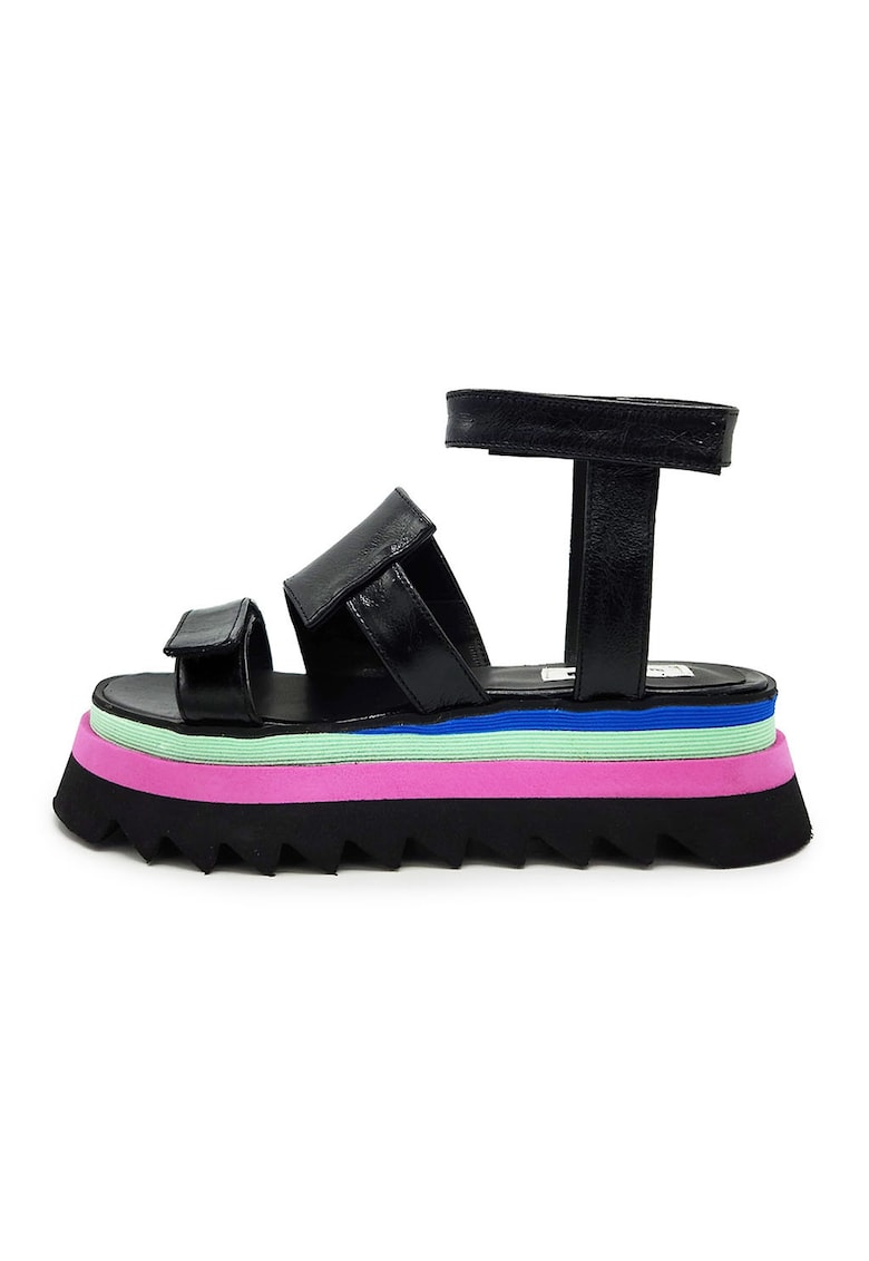 Sandale din piele cu flatforma - Verde/Negru/Roz