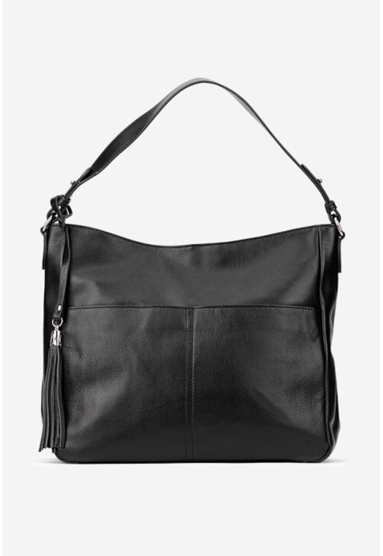 Geanta dama neagra din piele naturala cu ornament ciucure