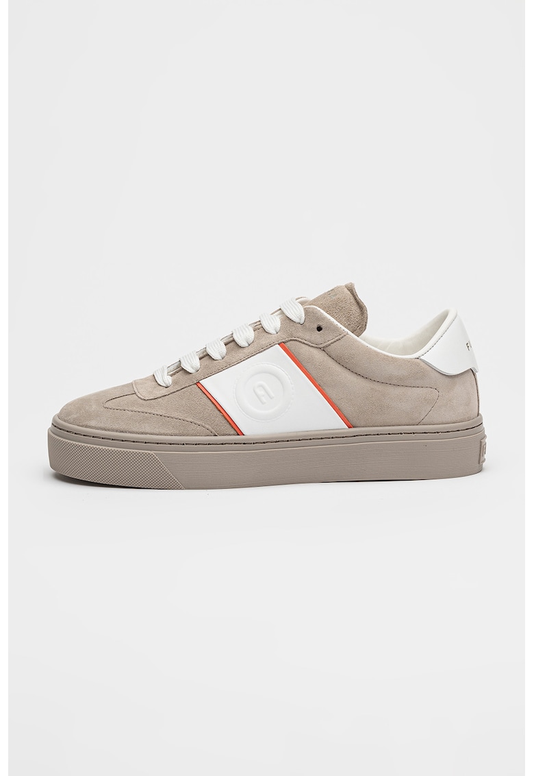 Pantofi sport din piele intoarsa cu garnituri din piele Enjoy - Alb/Maro taupe