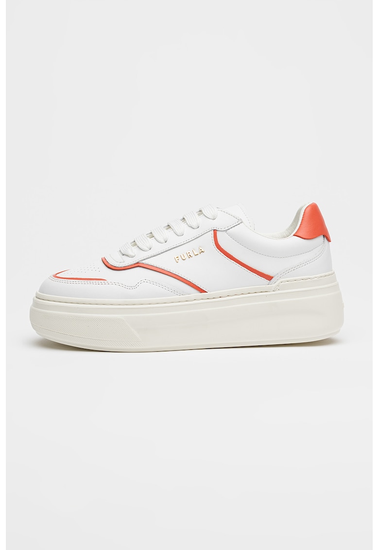 Pantofi sport flatform din piele cu detalii contrastante Nuage - Alb/Rosu corai